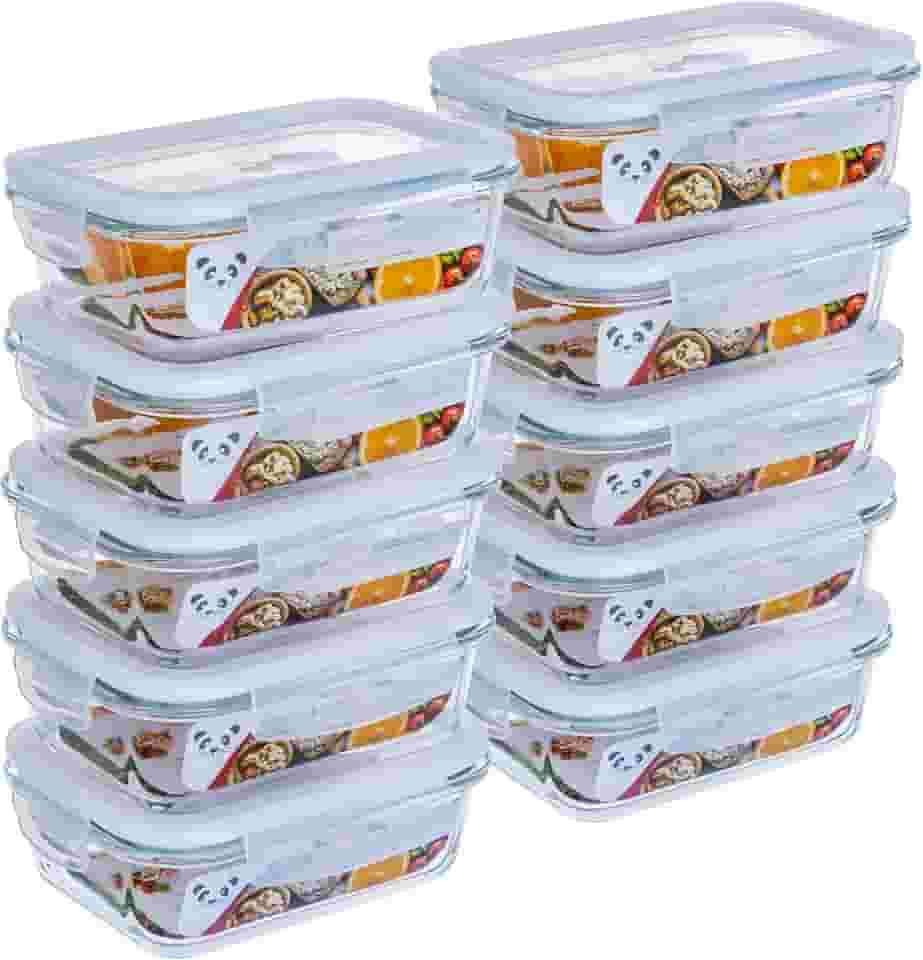 GATO PANDA Potes de Vidro Retangulares com Tampa Hermética, 640ml, Vidro Borossilicato, Kit com 4, 5, 6, 10 ou 12 Unidades (Branco)