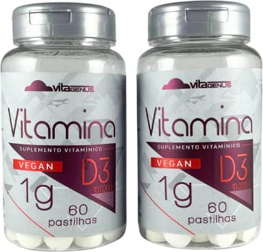 Kit 2 Vitamina D3 10.000UI 60 comprimidos 2 unidades Vegan Sem Lactose Sem Glúten VitaGenus