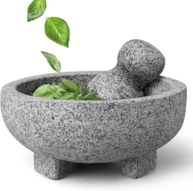 Genérico Socador de Alho Pilão de Pedra, Pilão com Socador, 20 x 9 cm, Material de Granito Cinza
