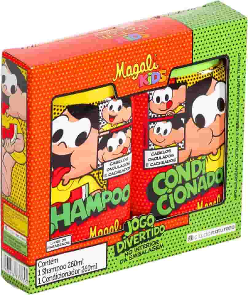 Turma da Mônica Kids, Kit Infantil, Shampoo e Condicionador, Para cabelos Ondulados e Cacheados, Magali, 2 X 260ml