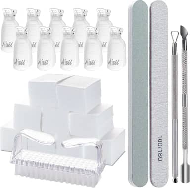 Hoewina Kit de Ferramentas para Remoção de Esmalte Em Gel, com 10 Clipes de Unha, 400 Unidades de Toalhetes Sem Fiapos, Limas de Unha 100/180, Bloco Tampão 400/4000, Escova de Unhas, Empurrador de Cutícula e Descascador (Transparente)
