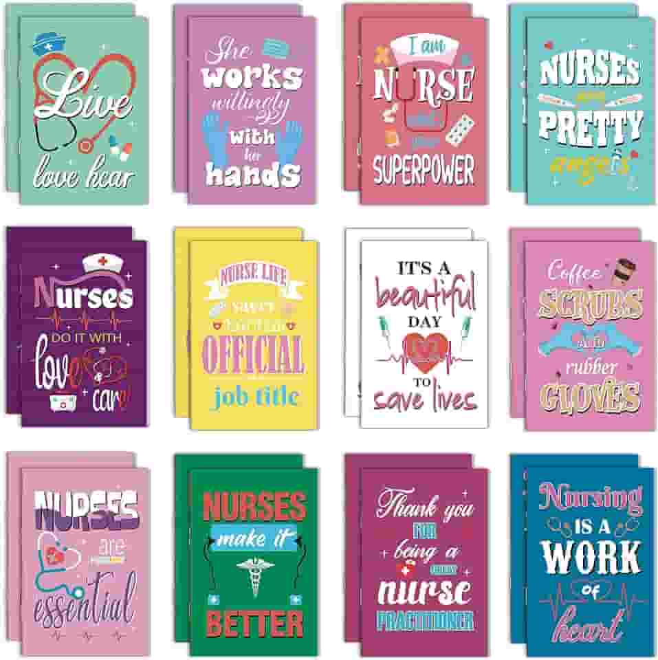 24 cadernos para presentes da semana da enfermeira – mini blocos de notas para bolso, para apreciação, graduação, estudante de medicina e escritório de enfermagem (12 estilos)