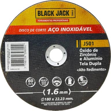 BLACK JACK Disco De Corte Para Aço Inox 180 X 1. 6 X 22. 23 Mm Black Jack J501