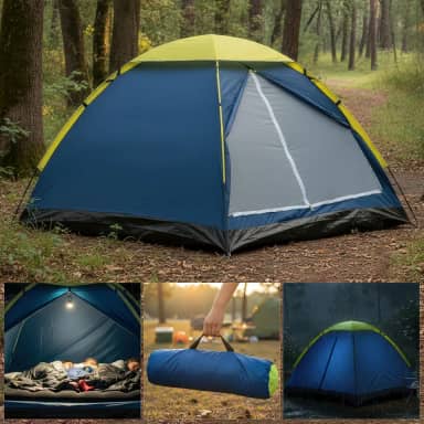 Barraca Iglu de Camping Fácil de Montar Para 2 a 3 Pessoas Automática Impermeável Proteção Solar Com Mosquiteiro Leve Para Mochileiros Acampamento Com Bolsa Azul