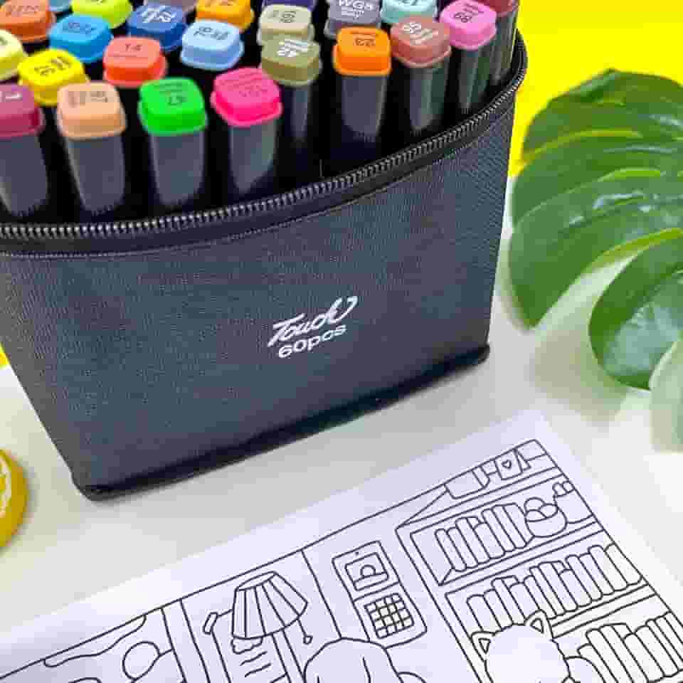 Canetas para Pintar Bobbie Goods, Caneta Touch (24, 36, 48, 60, 80, 100, 120 ou 168 Cores) para Livro de Colorir, Marcador - Canetinhas Ponta Dupla - Kicyn (60)